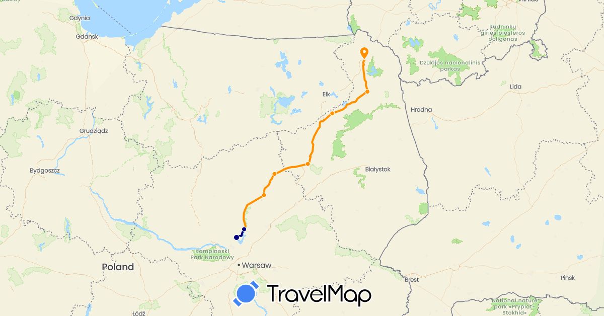 TravelMap itinerary: driving, hitchhiking in Poland (Europe)